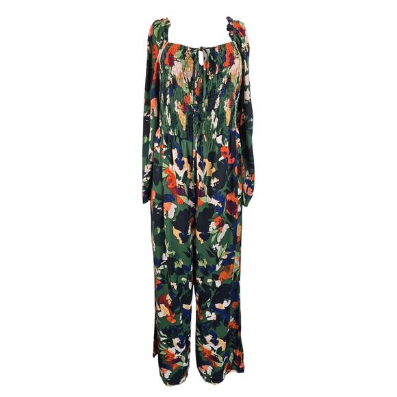 Eloquii Elements Floral Leaf Smocking Business Work Jumpsuit Women's 16 - Picture 1 of 6